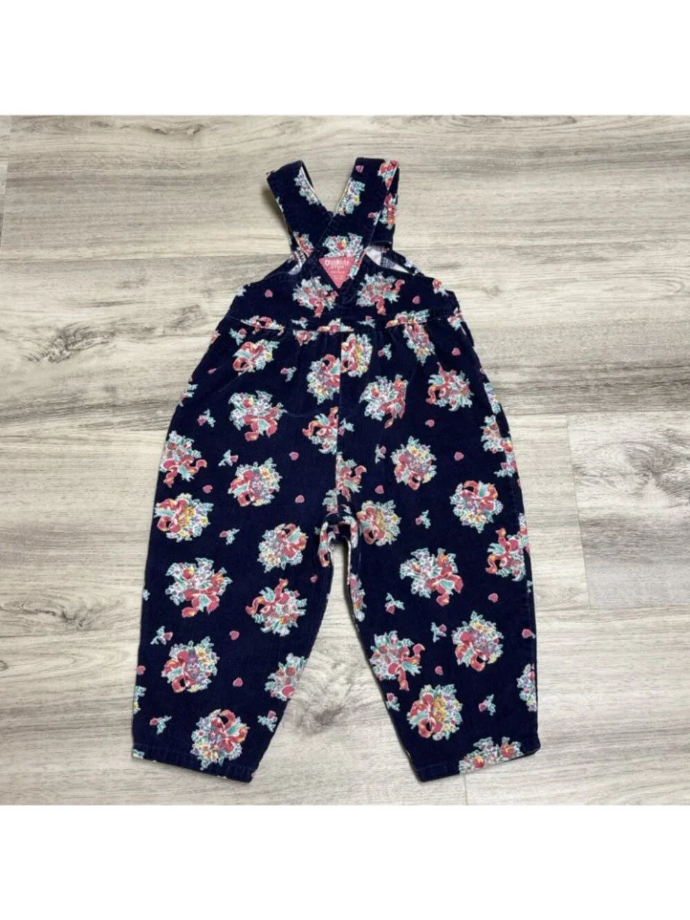 Vtg Osh Kosh Vestbak Corduroy Overalls Girls 3T Floral Print with Bow USA